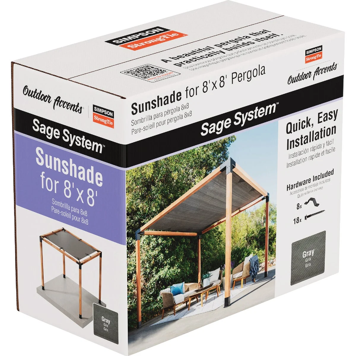 Original Simpson Strong-Tie Outdoor Accents Sage System Sunshade for 8 Ft. x 8 Ft. Pergola Gray Dependable