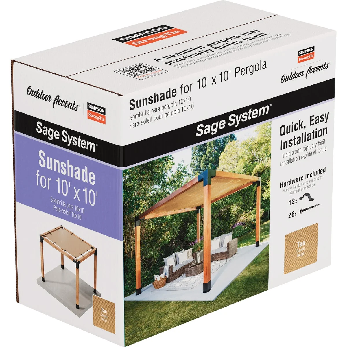 Flexible Simpson Strong-Tie Outdoor Accents Sage System Sunshade for 10 Ft. x 10 Ft. Pergola Tan Green