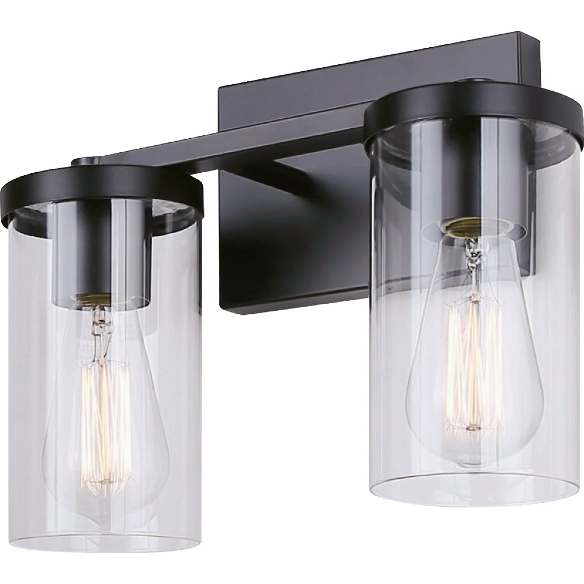 Professional Canarm Britton 2-Light Black Vanity Bath Light Fixture Clear Glass Solid