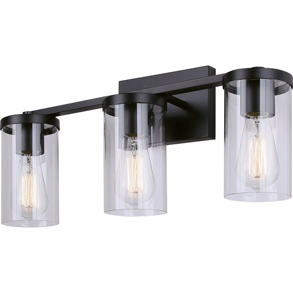 Safe Canarm Britton 3-Light Black Vanity Bath Light Fixture Clear Glass Original