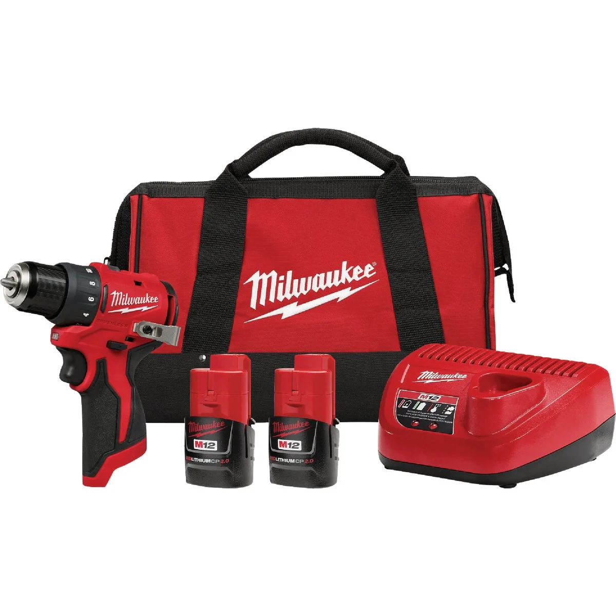 Lightweight Milwaukee M12 Brushless 3 8 In. Subcompact Cordless Impact Drill Driver Kit with 2 Batteries Charger Natural