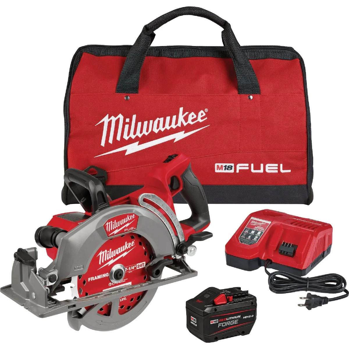 Proven Milwaukee M18 FUEL 7-1 4 In. Rear Handle Cordless Circular Saw Kit with 12.0 Ah Battery Rapid Charger Exclusive