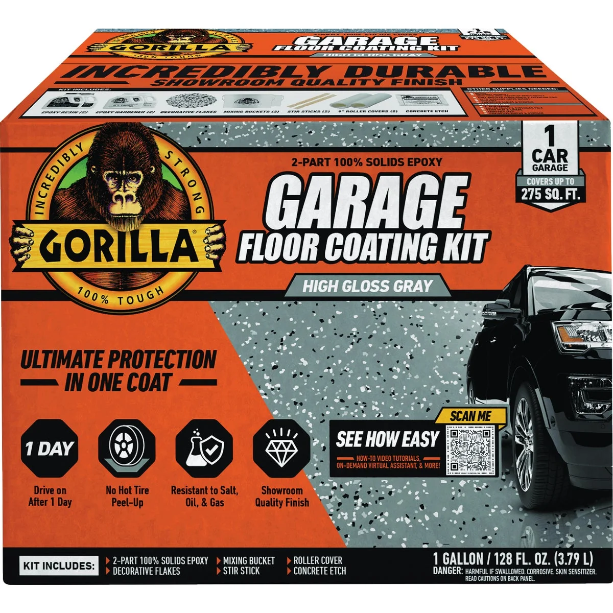 Reusable Gorilla Gray Garage Floor Epoxy Coating Kit - 1 Car Coverage Advanced