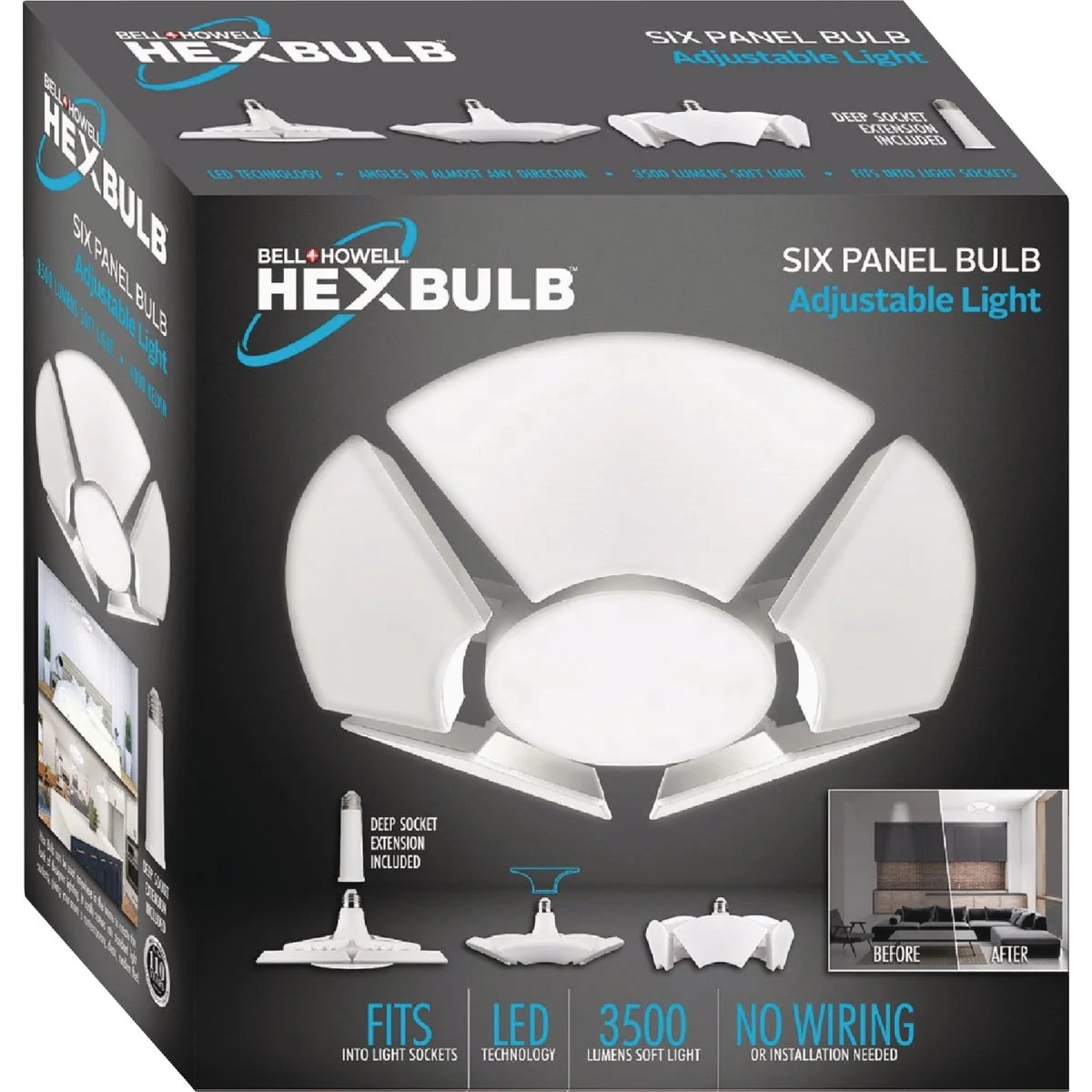 Original Design Bell Howell HexBulb Adjustable 6-Panel Light Bulb Responsible