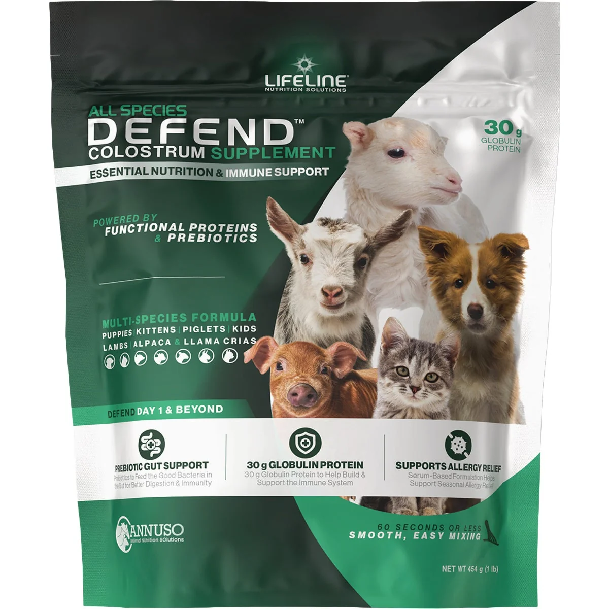 Original LifeLine Defend 1 Lb. 30G Globulin Protein All Species Colostrum Supplement Green
