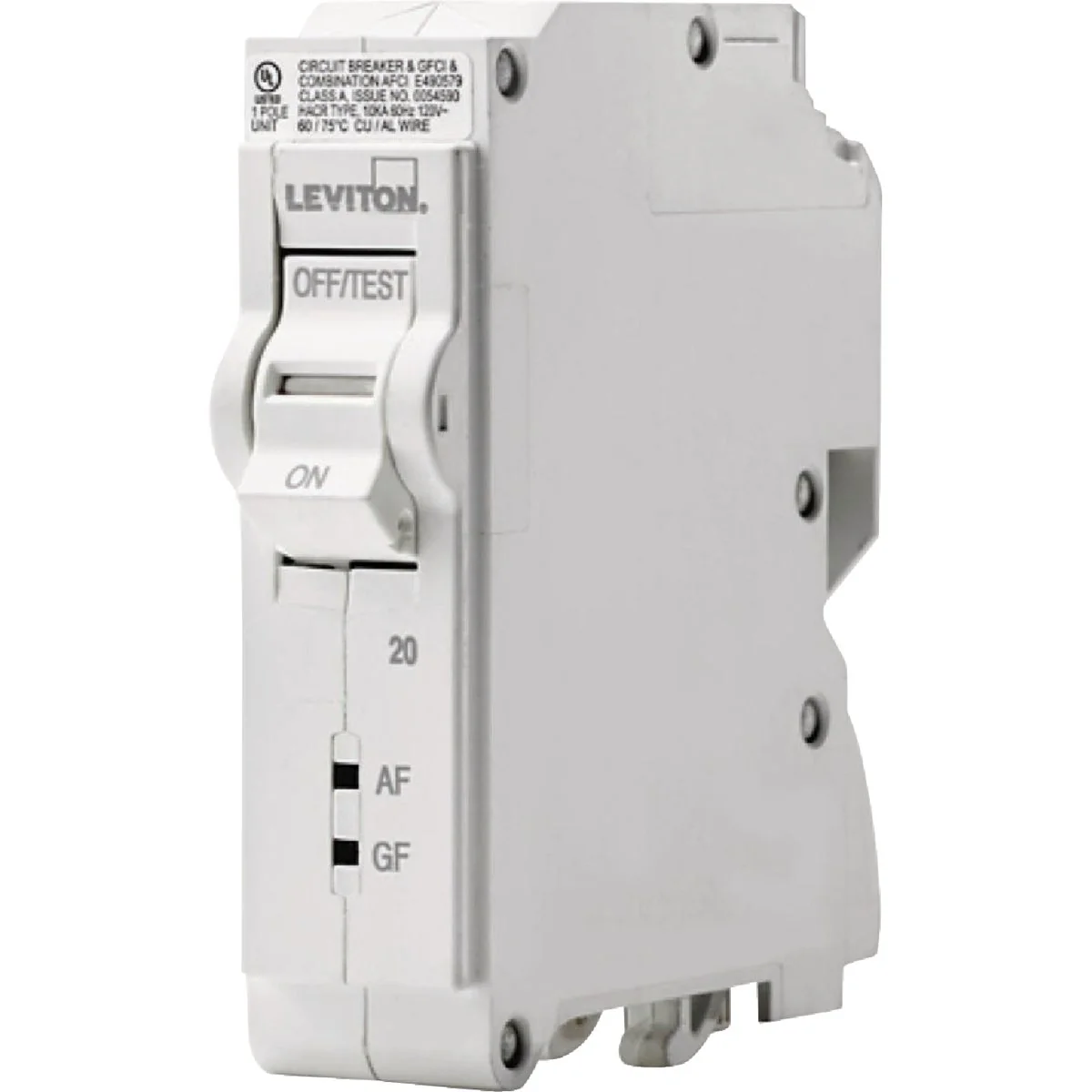 High-End Leviton 20A 1-Pole Hydraulic Magnetic Trip Plug-On AFCI GFCI White Branch Circuit Breaker Durable