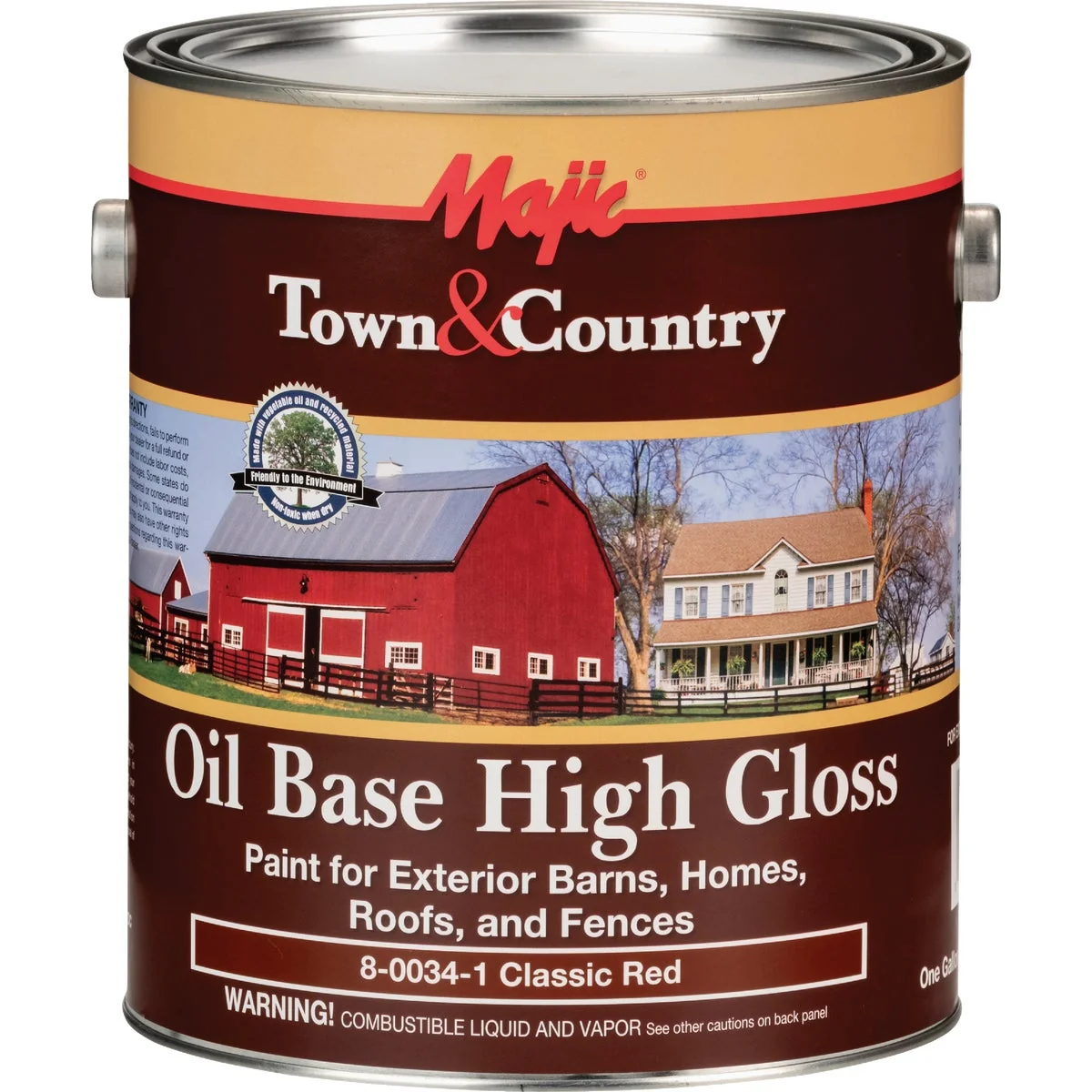 Sophisticated MAJIC Town Country Oil Base High-Gloss Barn Fence Paint Classic Red 1 Gal. Powerful