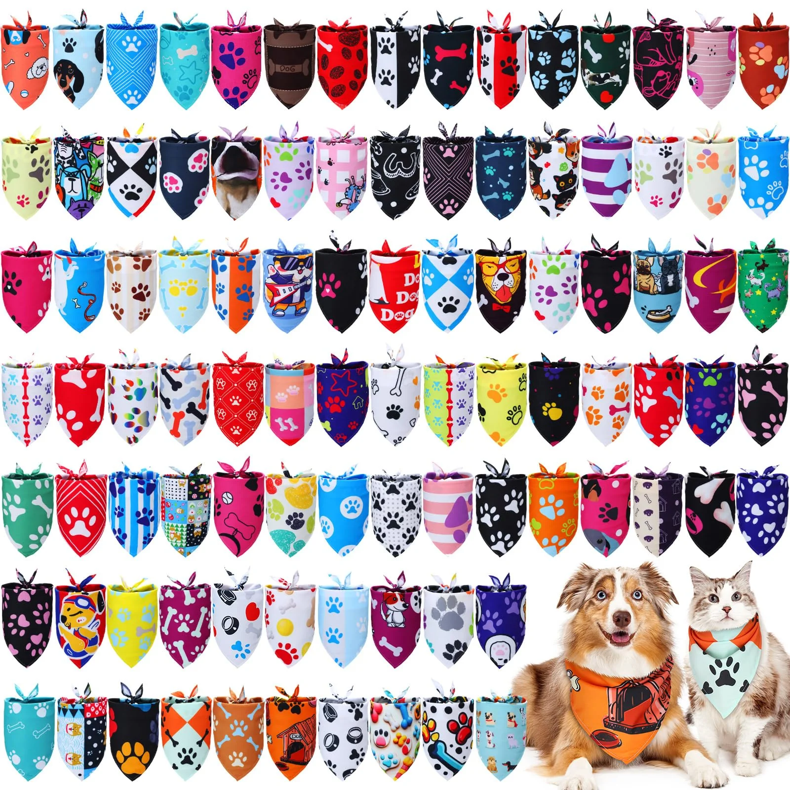 Innovative Huhumy 100 Pcs Paw Dog Bandanas Bulk Pack — Colorful Triangle Scarves for Medium Large Dogs Traditional