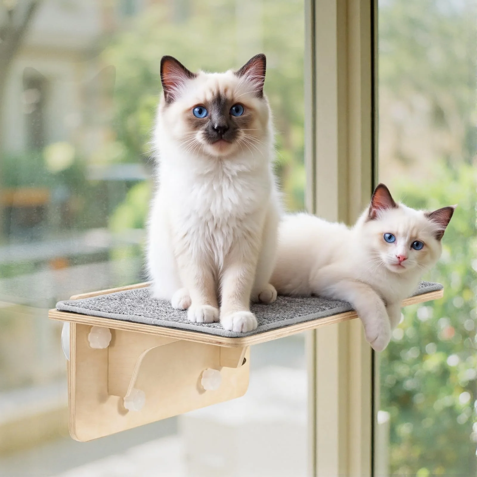 Relaxed Pecute 2-in-1 Large Cat Window Perch Wall Shelves – 21x11 Solid Wood 40 lb Capacity Minimalist
