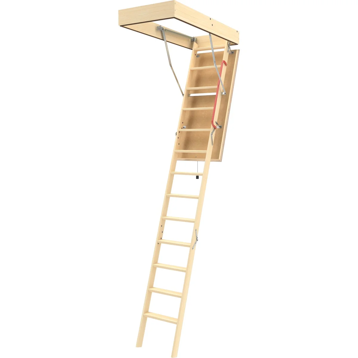 Contemporary Fakro LFA 7 Ft. 11 In. to 10 Ft. 4 In. 22-1 2 In. x 54 In. Fire Retardant Door Insulated Wood Attic Stairs 350 Lb. Load Clean