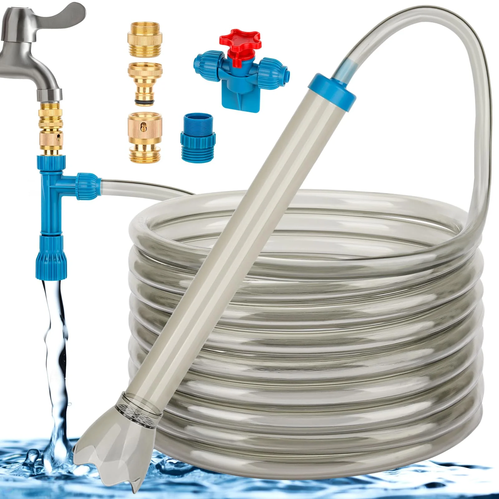 Excellent fishkeeper Gravel Vacuum Water Changer 25FT 50FT – Flow Adjustable 6 Adapters Breathable