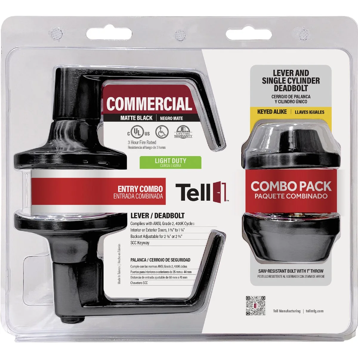 Fast Tell Commercial Cortland Matte Black Entry Lever Deadbolt Pack Functional