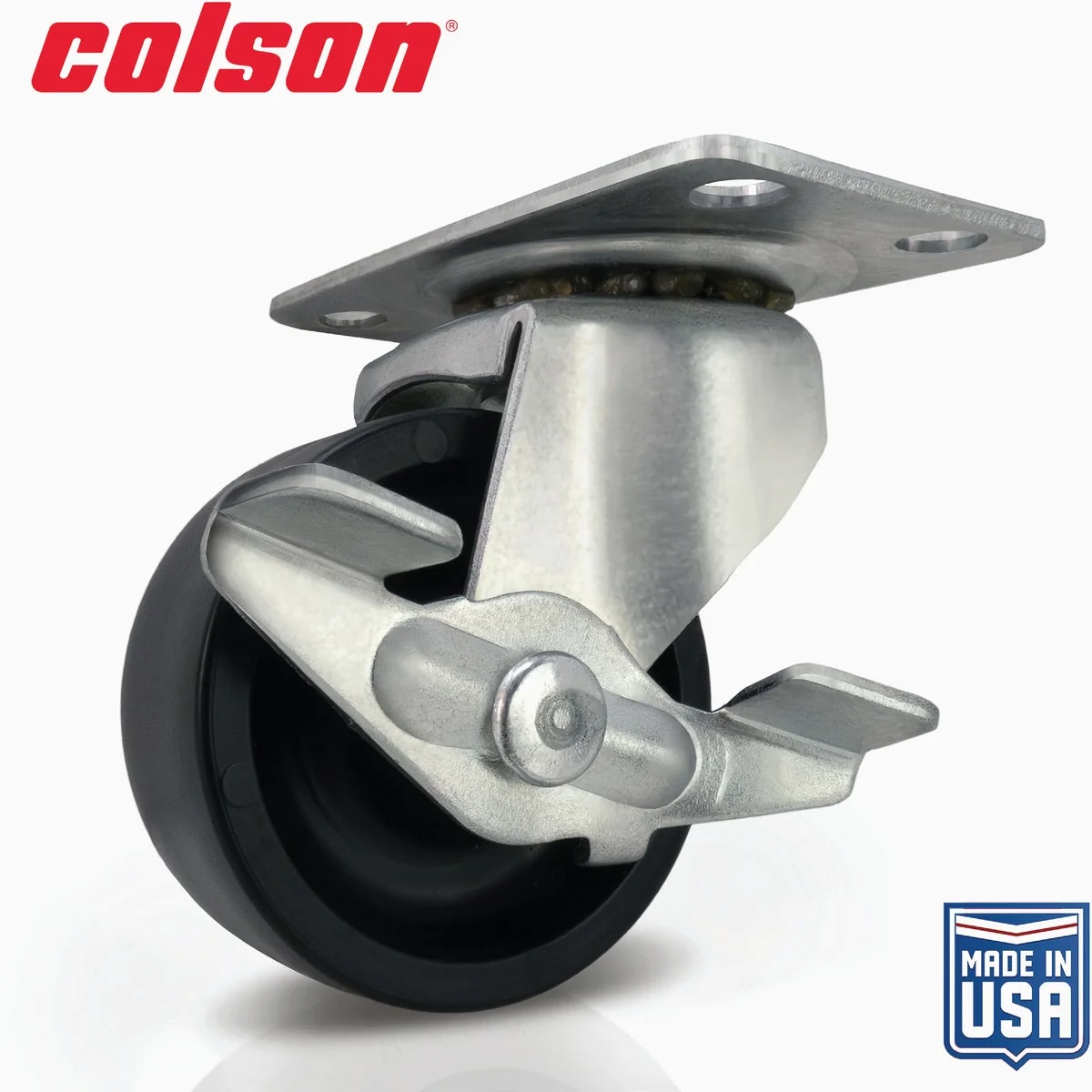 Durable Colson 2 In. Black Polypropylene Swivel Plate Caster with Locking Brake Reusable