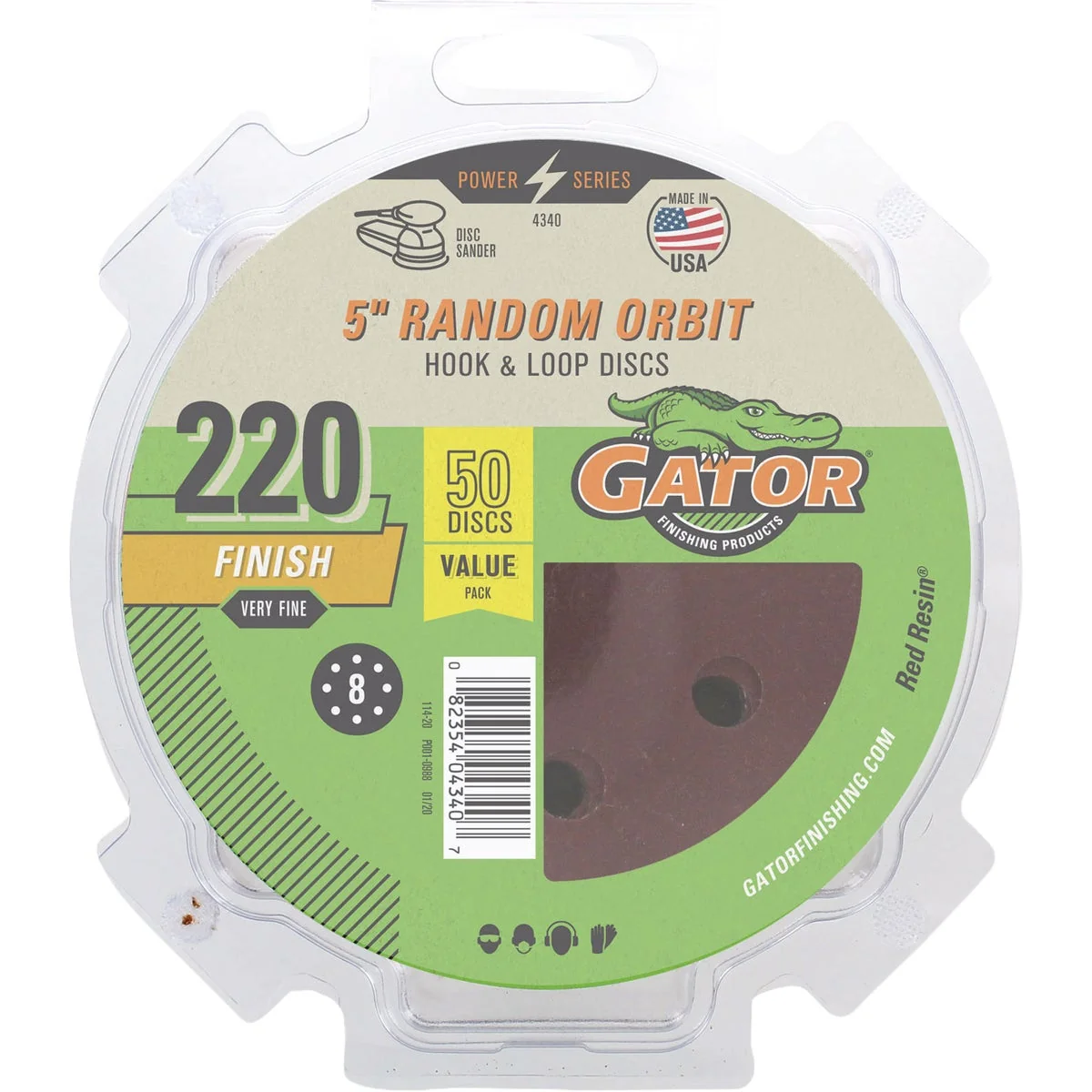 Selected Gator 5 In. 8-Hole 320-Grit Hook Loop Sanding Disc 50-Pack Verified