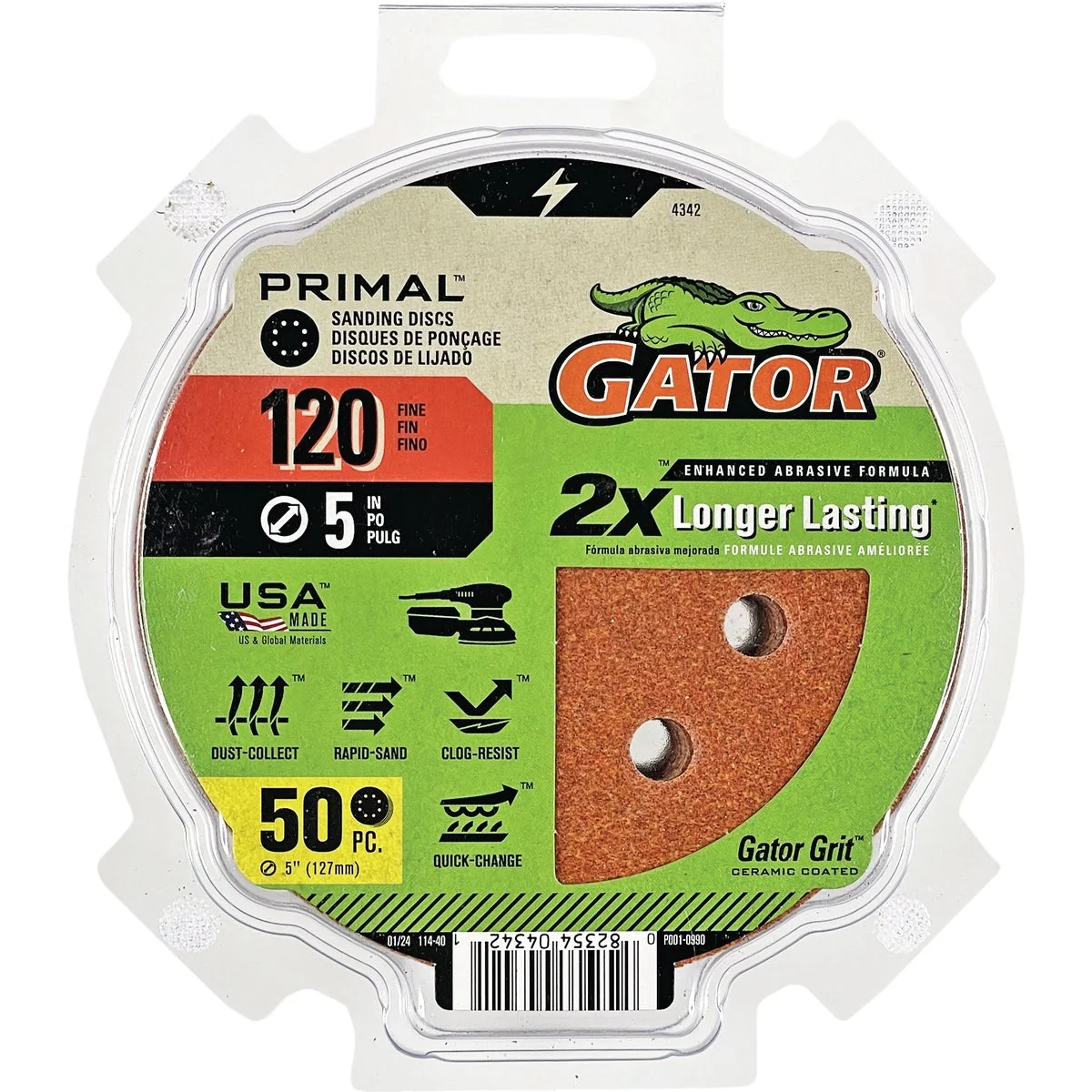 Optimized Gator 5 In. 8-Hole 120-Grit Hook Loop Sanding Disc 50-Pack Efficient