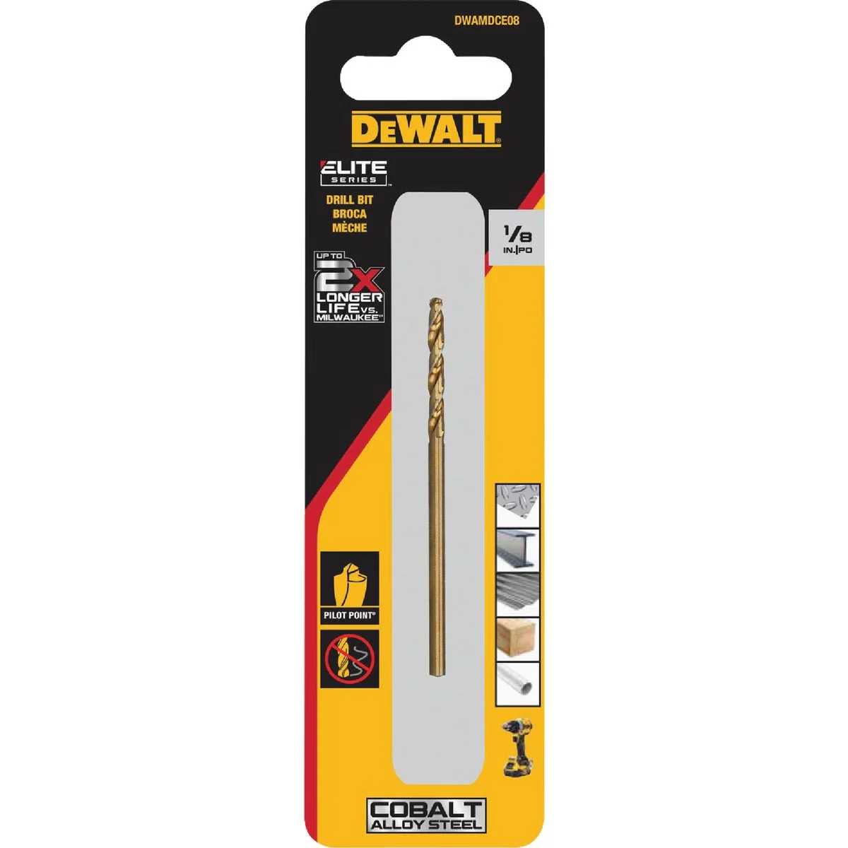 First-Class Dewalt Elite Series 1 8 In. x 2-4 5 In. Cobalt Alloy Steel Jobber Length Twist Drill Bit High-Grade