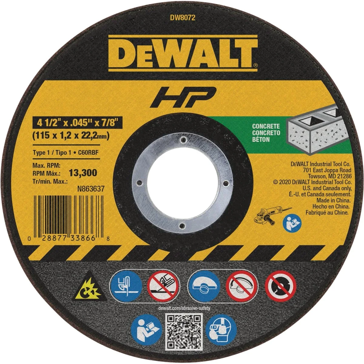 Professional DEWALT HP Type 1 4-1 2 In. x 0.045 In. x 7 8 In. Concrete Masonry Cut-Off Wheel Exclusive