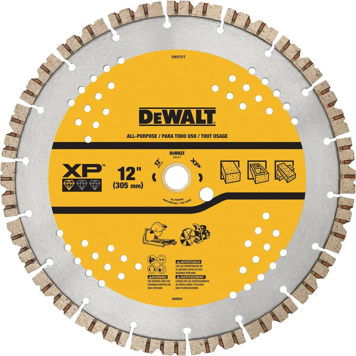 Powerful DEWALT Extended Performance 12 In. Segmented Rim Dry Wet Cut Diamond Blade Detailed