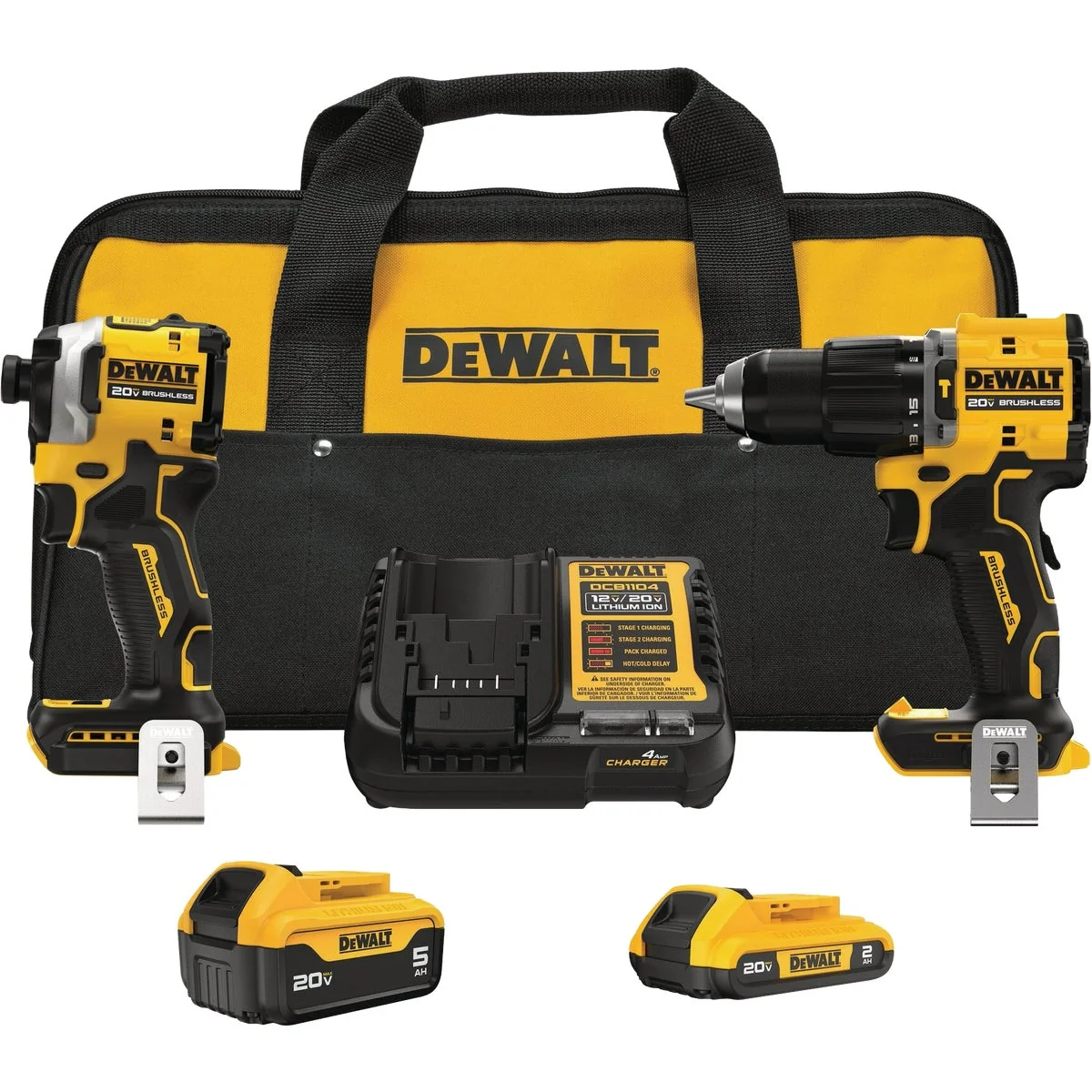 Premium DEWALT 20V MAX 2-Tool Brushless Cordless Hammer Drill Impact Driver Combo Kit with 2 Batteries Charger Certified