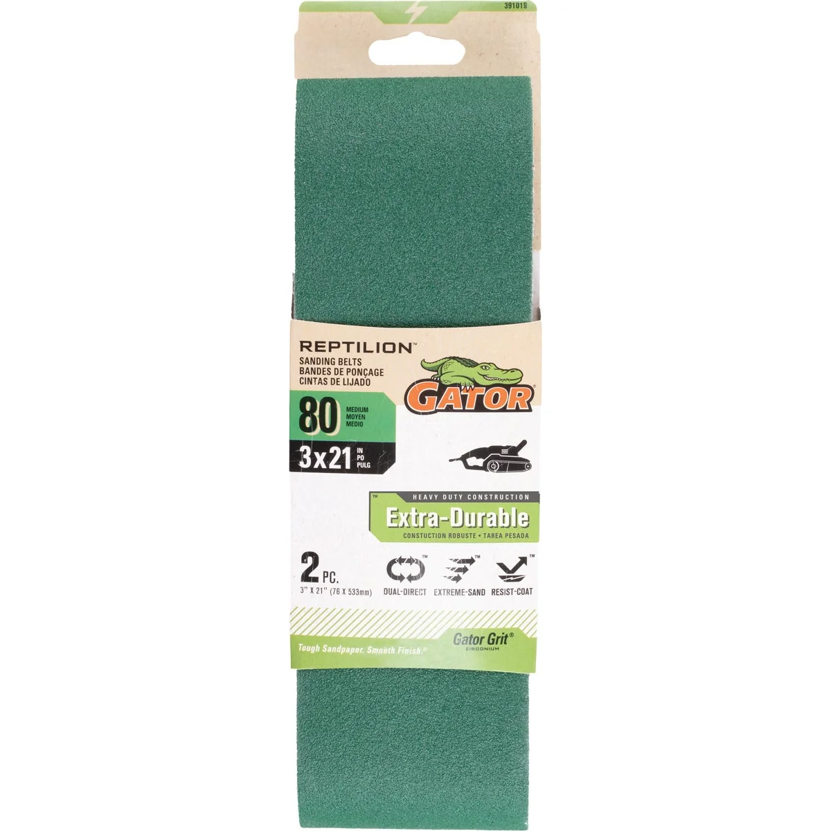 Official Gator 3 In. x 21 In. 80-Grit Premium Sanding Belt 2-Pack Breathable