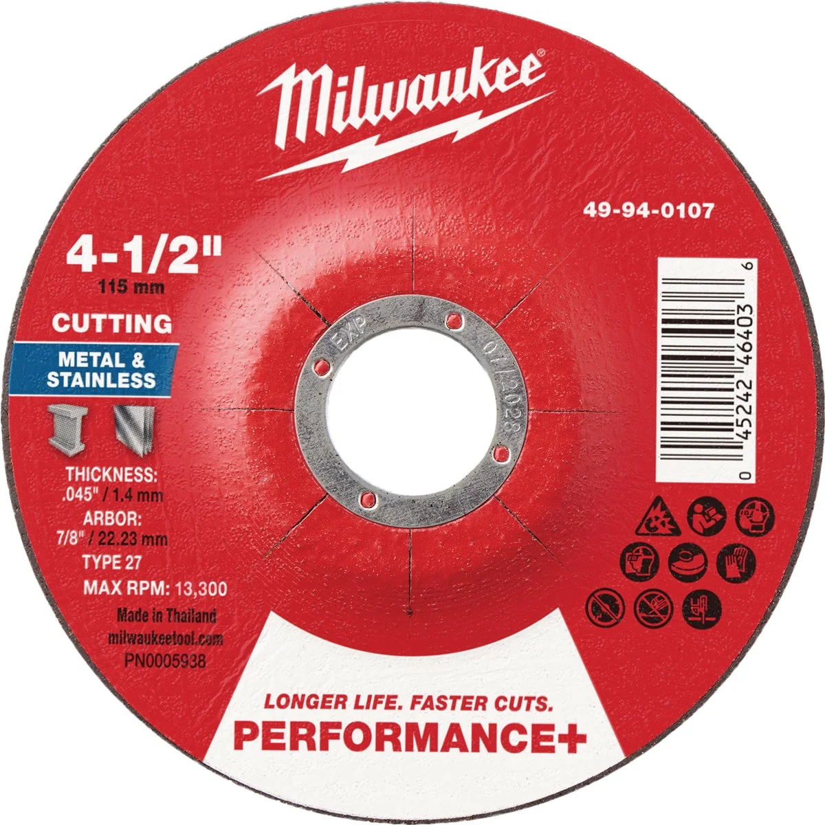 Effective Milwaukee Type 27 4-1 2 In. x .045 In. x 7 8 In. Performance-Plus Metal Cut-Off Wheel Safe
