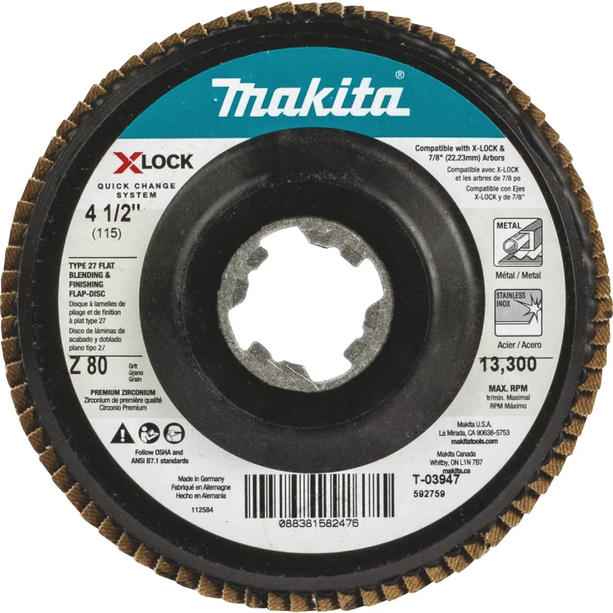 Selected Makita X-LOCK 4-1 2 In. x 7 8 In. 80-Grit Type 27 Zirconia Angle Grinder Flap Disc World-Class
