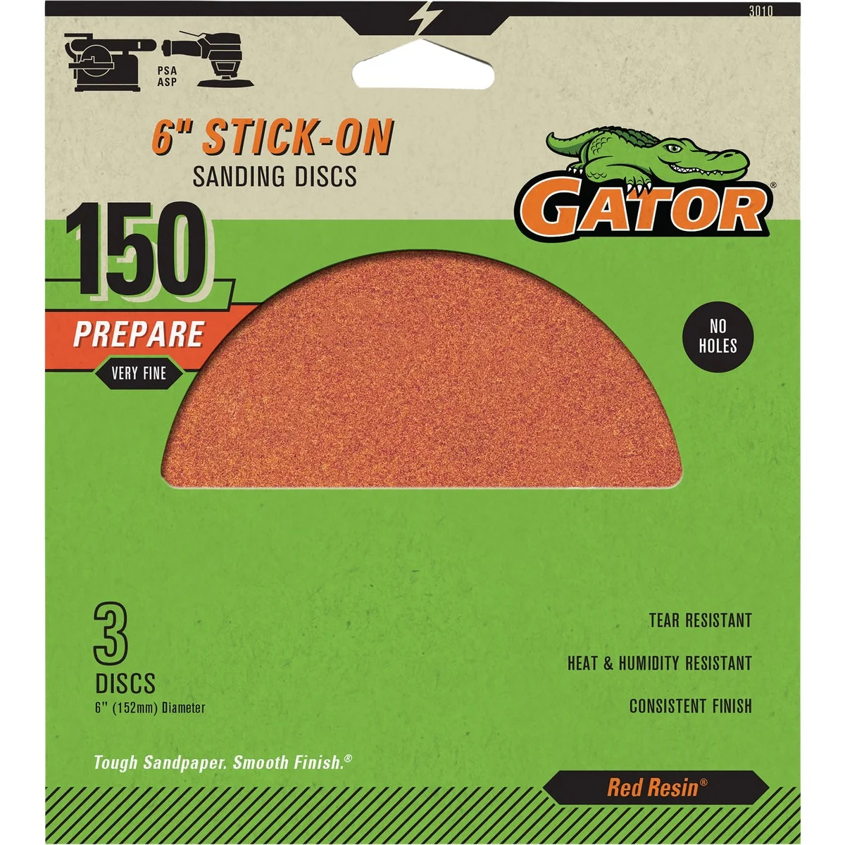 Powerful Gator 6 In. 150-Grit Aluminum Oxide Stick-On Sanding Disc 3-Pack Certified