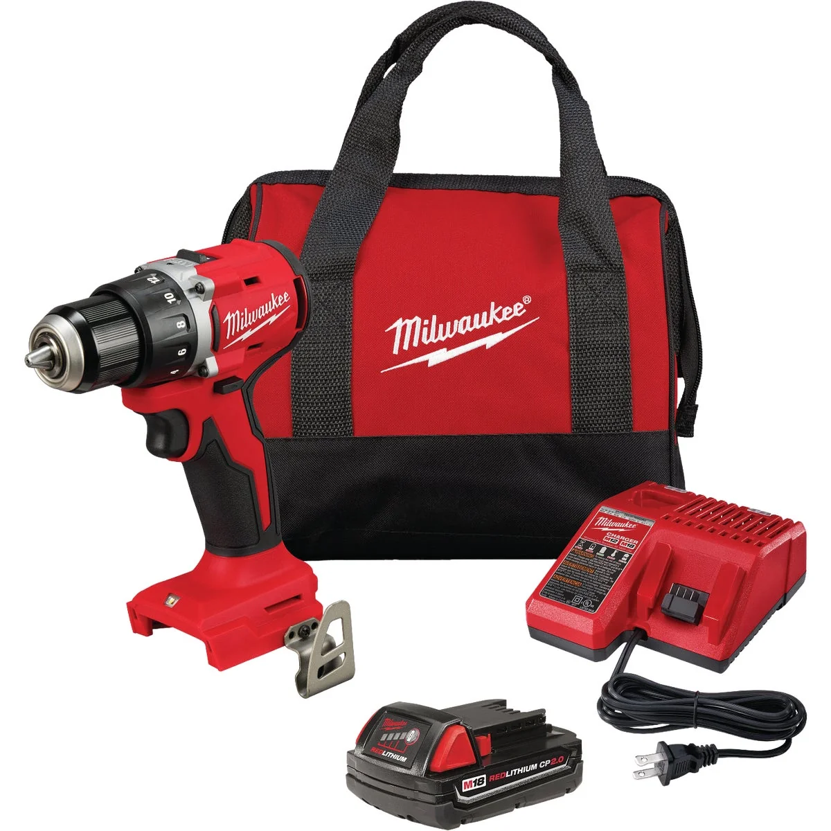 Reliable Milwaukee M18 1 2 In. Brushless Cordless Compact Drill Driver Kit with CP2.0 Battery Charger Crafted