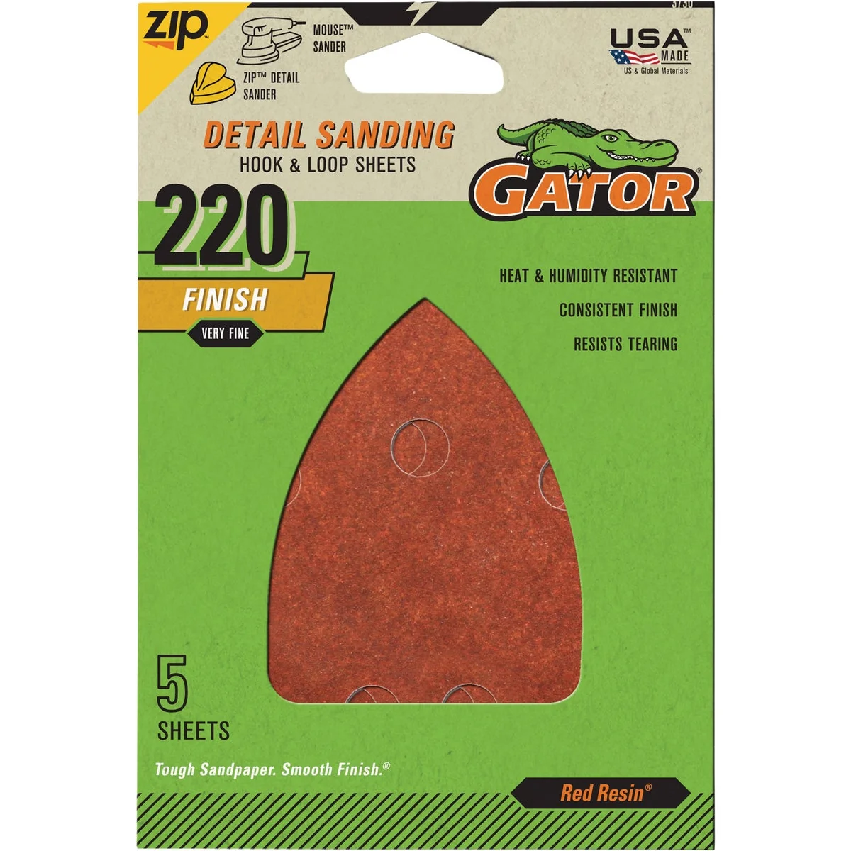 High-Grade Gator 3.5 In. x 5 In. 220-Grit Mouse Sandpaper Sheet 5-Pack Casual