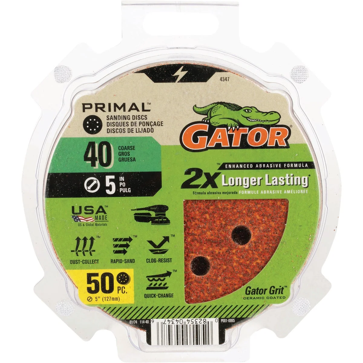 High-Quality Gator 5 In. 8-Hole 40-Grit Hook Loop Sanding Disc 50-Pack First-Class