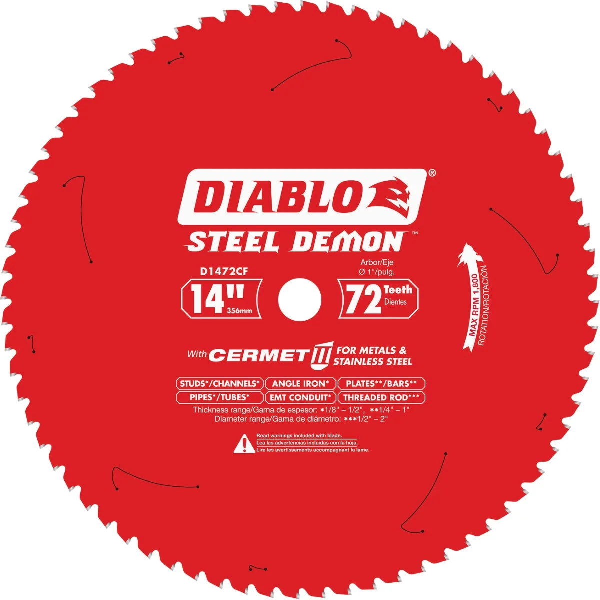 Lightweight Diablo Steel Demon 14 In. 72-Tooth Cermet II Medium Metal Track Saw Blade Expertly Made