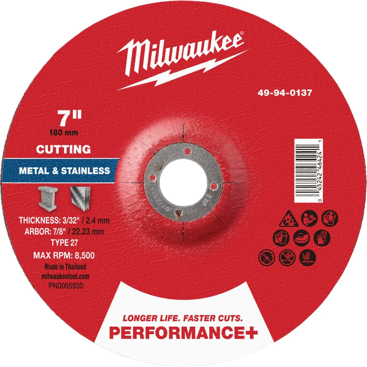 Elite Milwaukee Type 27 7 In. x 3 32 In. x 7 8 In. Performance-Plus Metal Cut-Off Wheel Next-Generation