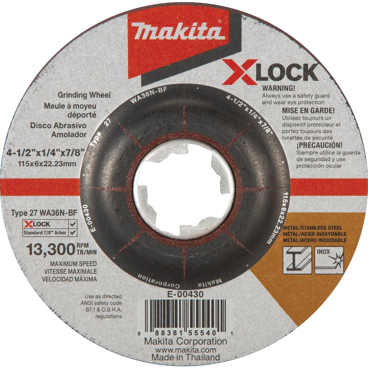 Effective Makita X-LOCK Type 27 4-1 2 In. x 1 4 In. x 7 8 In. Metal Stainless Grinding Cut-Off Wheel Elegant