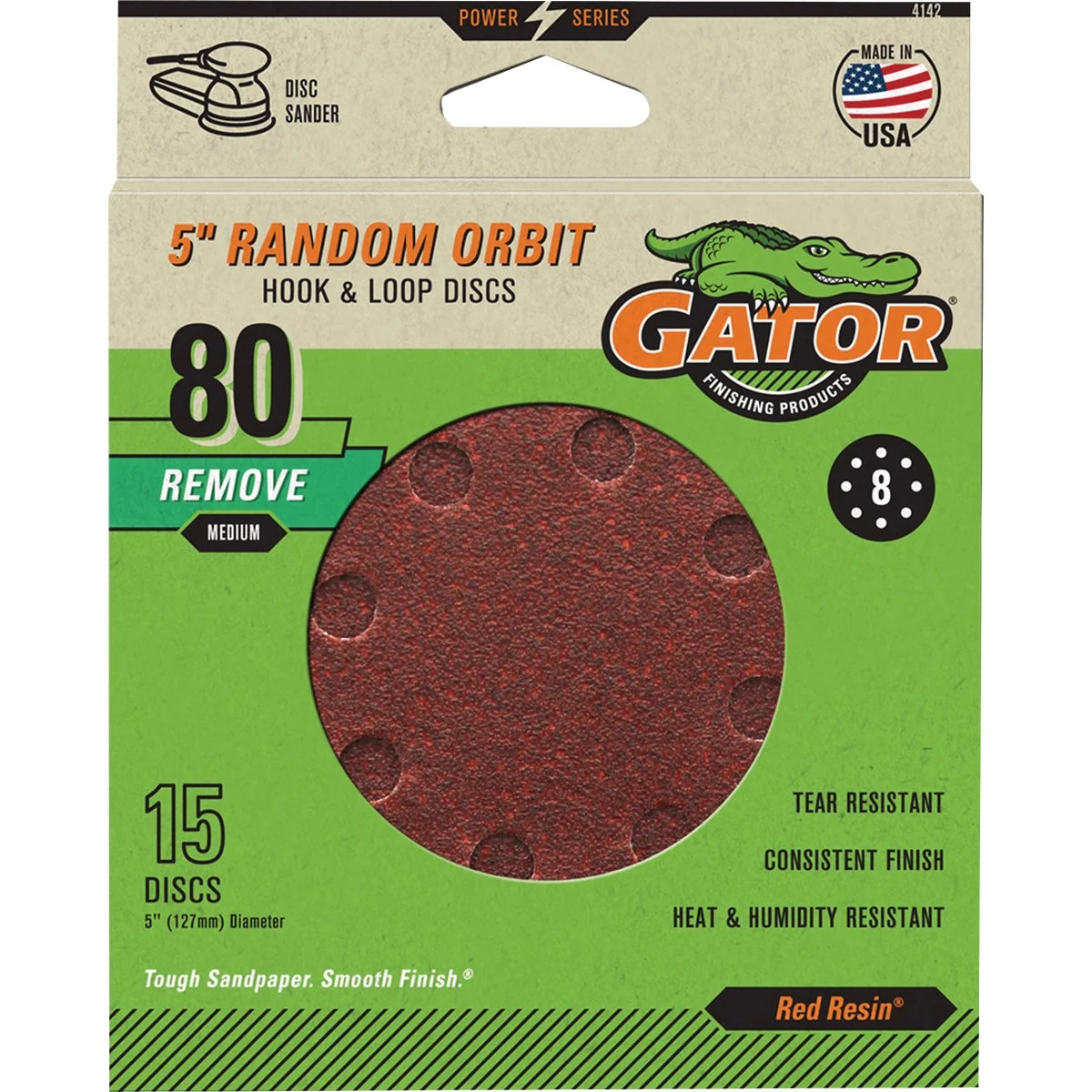 High-End Gator 5 In. 8-Hole 80-Grit Hook Loop Sanding Disc 15-Pack Original Design