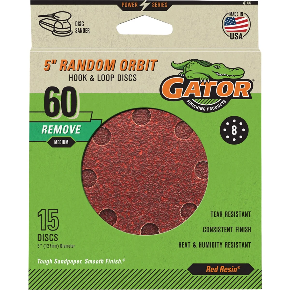 Luxury Gator 5 In. 8-Hole 60-Grit Hook Loop Sanding Disc 15-Pack Natural