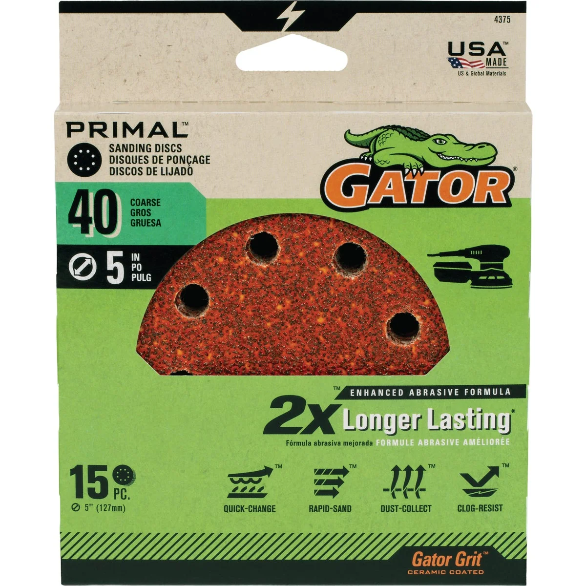 High-Quality Gator 5 In. 8-Hole 40-Grit Hook Loop Sanding Disc 15-Pack Exclusive