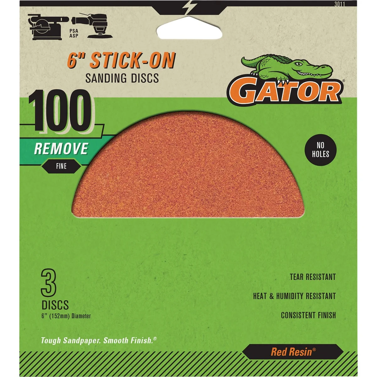 Powerful Gator 6 In. 100-Grit Aluminum Oxide Stick-On Sanding Disc 3-Pack Secure