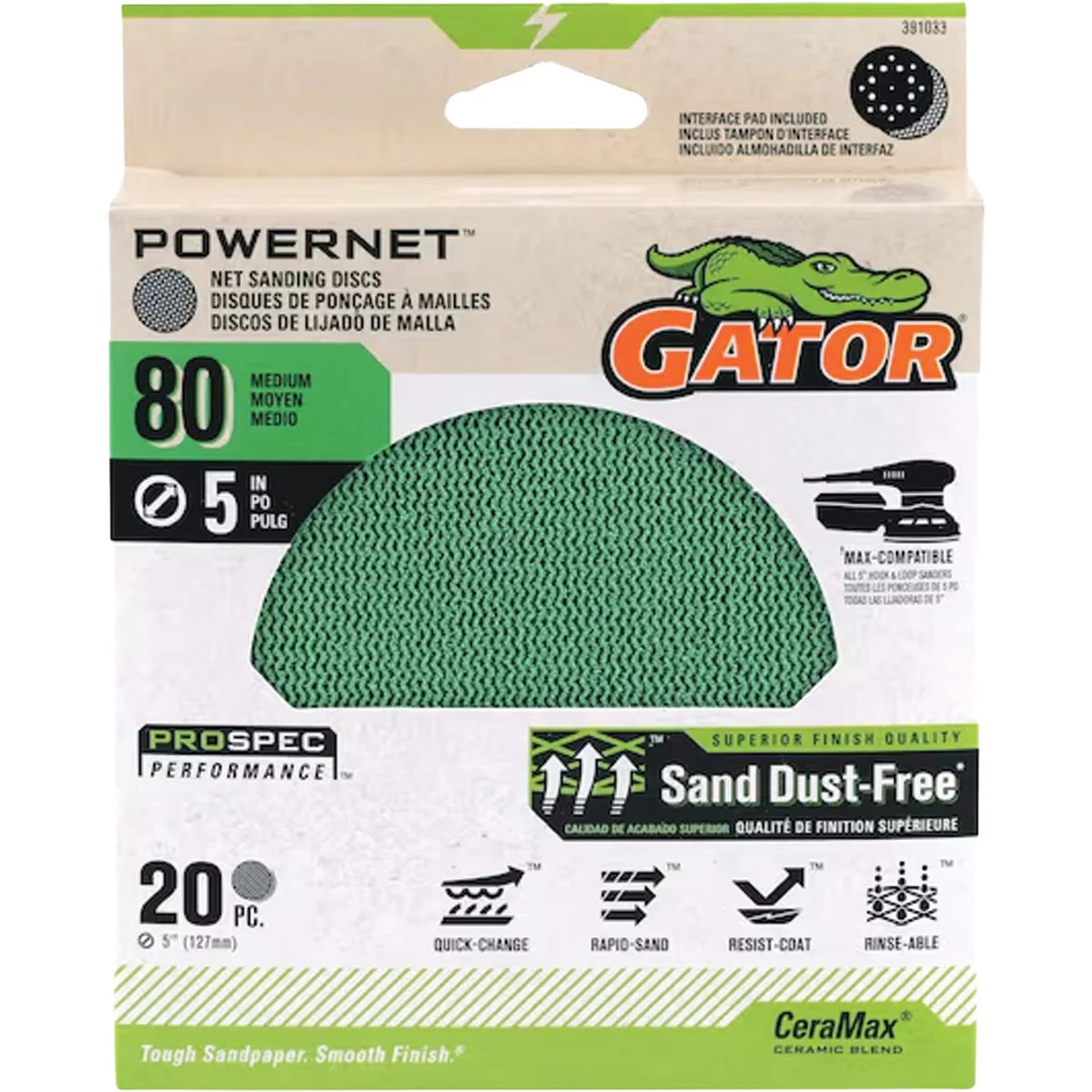 Functional Gator 5 In. 80-Grit Mesh Sanding Disc 20-Pack High-Grade