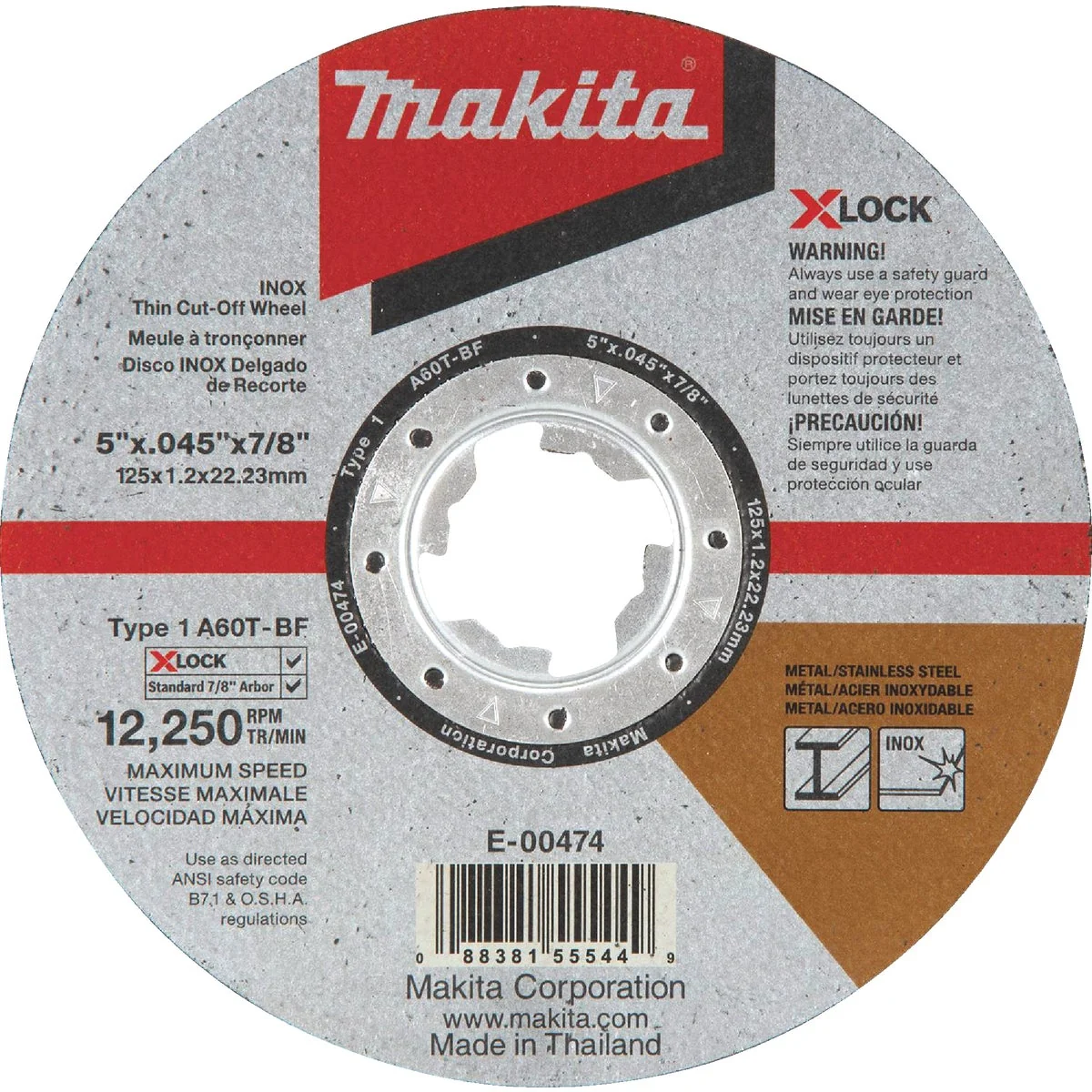 High-Performance Makita X-LOCK Type 1 5 In. x 0.045 In. x 7 8 In. Metal Thin Cut-Off Wheel Genuine