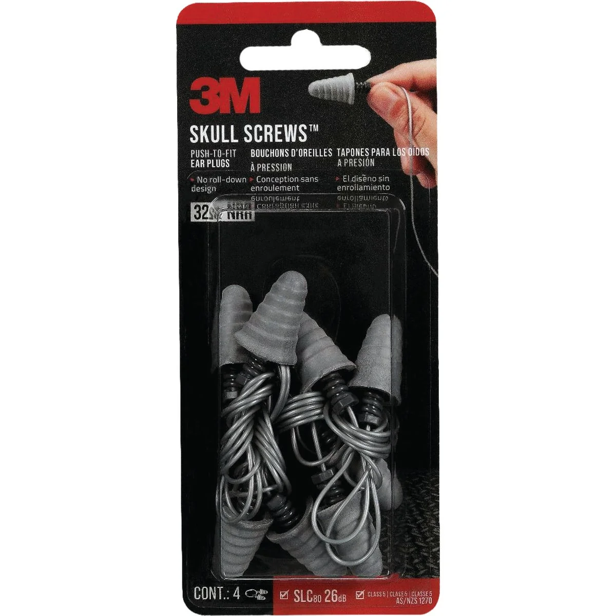 Enhanced 3M Skull Screws Corded Earplugs 4-Pair Reusable