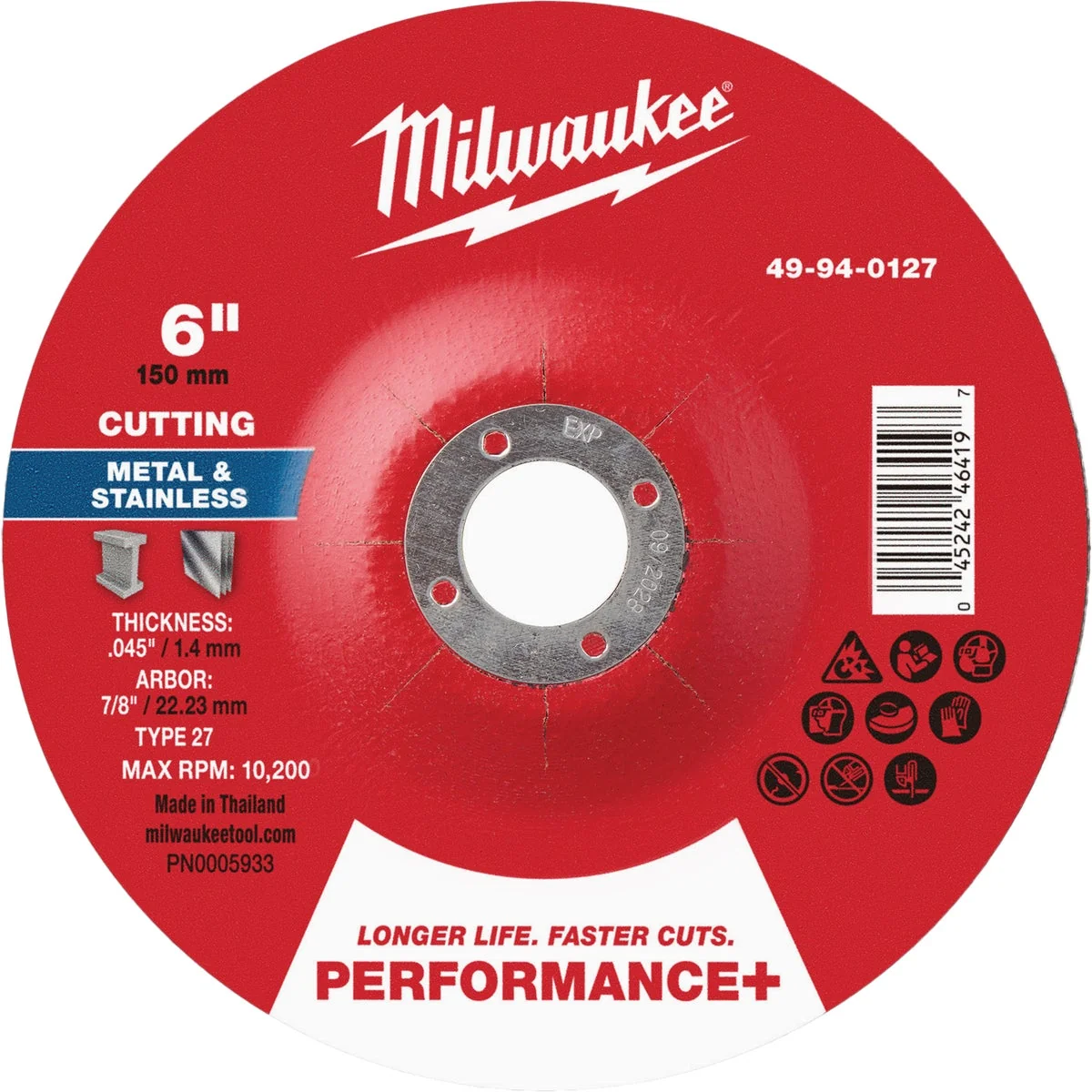 Responsible Milwaukee Type 27 6 In. x .045 In. x 7 8 In. Performance-Plus Metal Cut-Off Wheel High-Performance