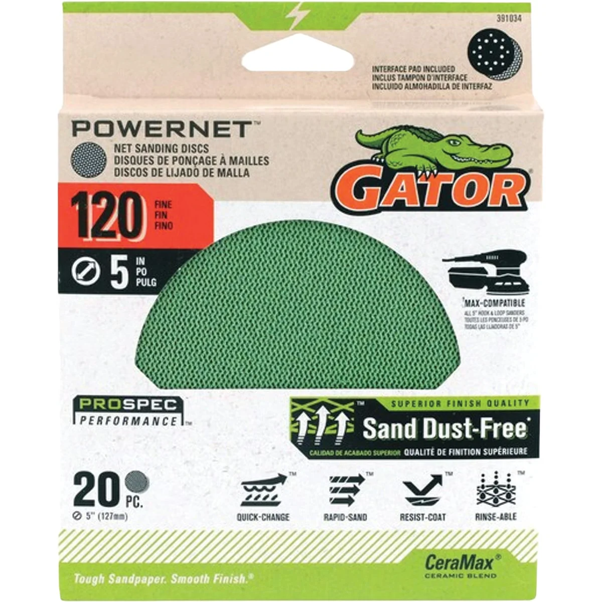 Enhanced Gator 5 In. 120-Grit Mesh Sanding Disc 20-Pack Exclusive
