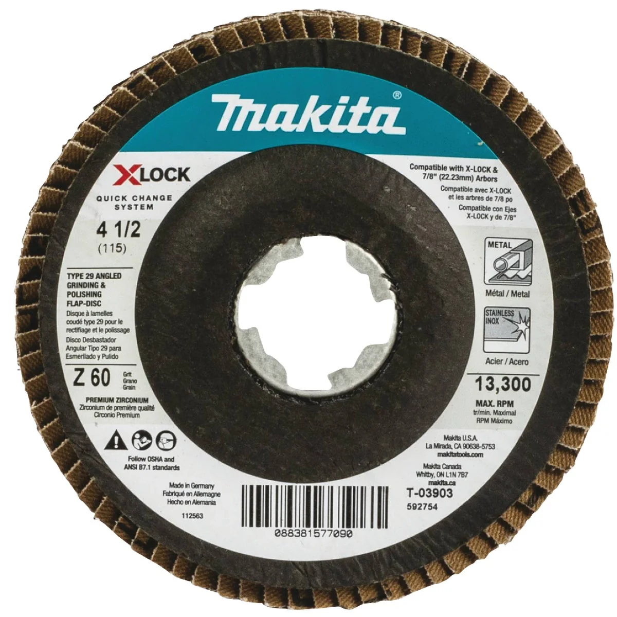 Fine Crafted Makita X-LOCK 4-1 2 In. x 7 8 In. 60-Grit Type 29 Zirconia Angle Grinder Flap Disc Eco-Friendly
