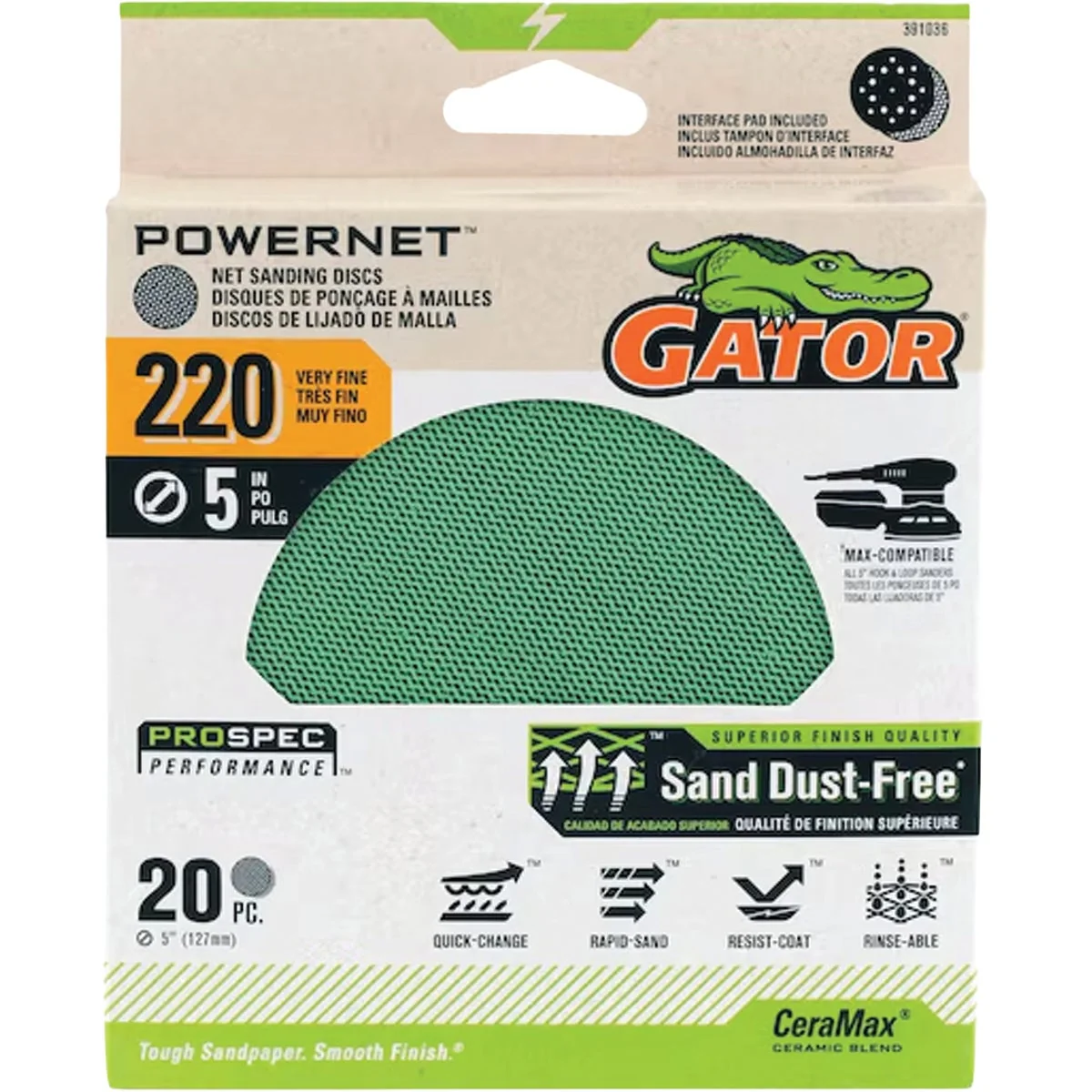 Pure Gator 5 In. 220-Grit Mesh Sanding Disc 20-Pack Stylish