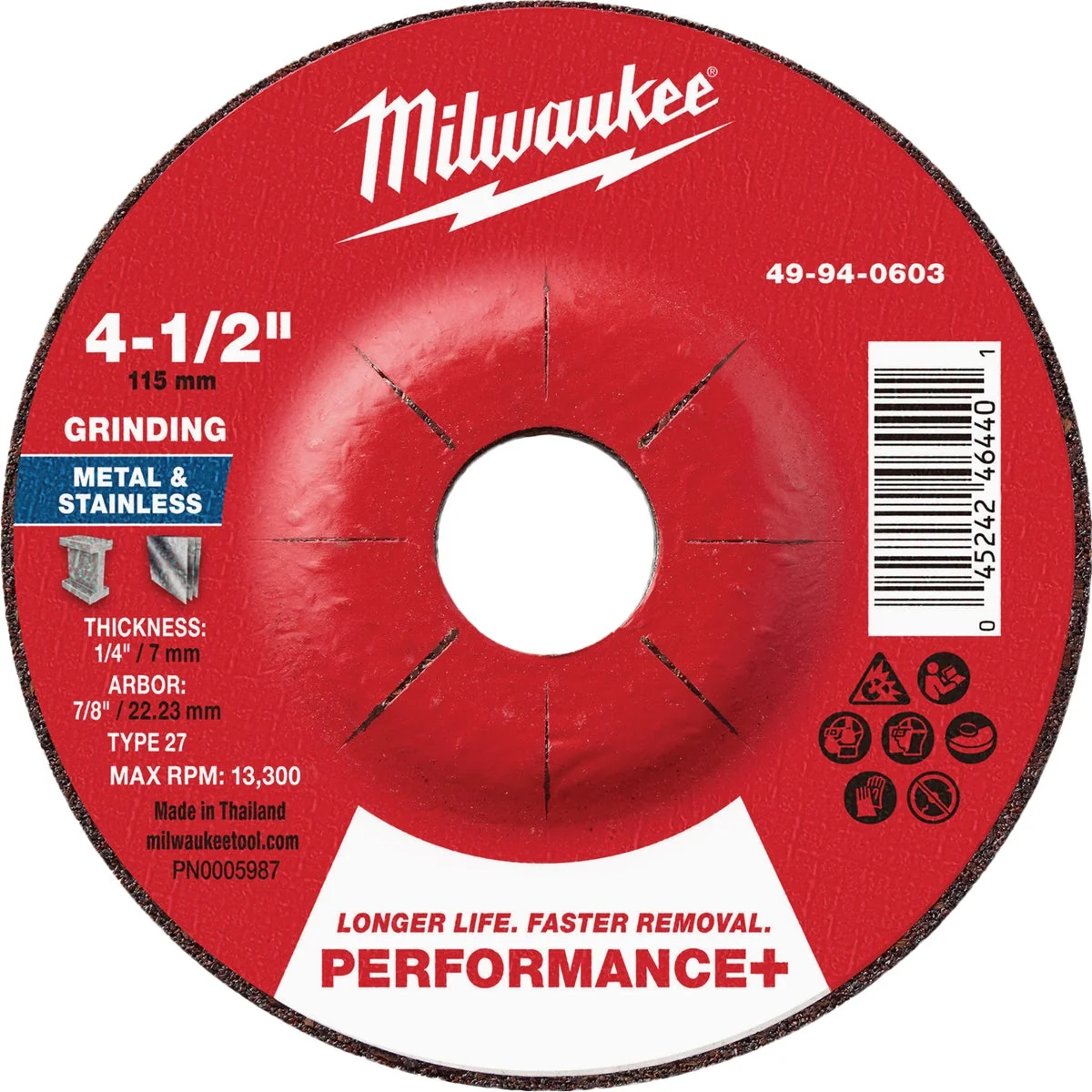 Modern Milwaukee Type 27 4-1 2 In. x 1 4 In. x 7 8 In. Performance-Plus Metal Grinding Cut-Off Wheel Authentic