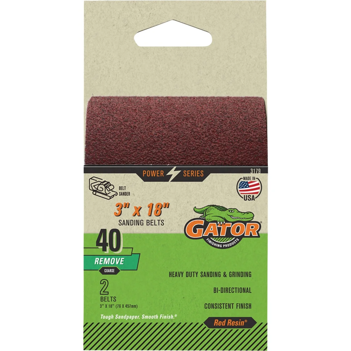 Expertly Made Gator 3 In. x 18 In. 40-Grit Aluminum Oxide Sanding Belt 2-Pack Durable