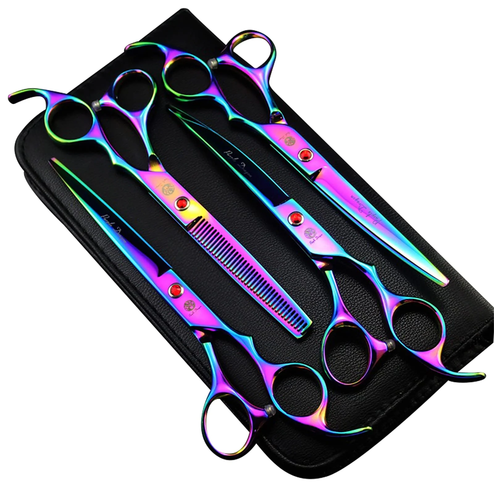 Green Purple Dragon Professional 7.0in Pet Grooming Scissors Kit – 4-Piece Japanese Steel Set Reliable