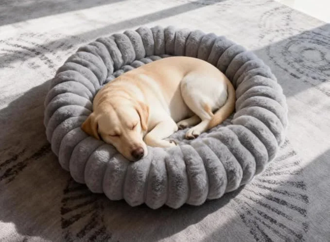 Original Design Donut Dog and Cat Bed Luxurious Comfortable Faux Rabbit Fur Pet Beds Round Anti-Anxiety Calming Puppy Kitten Bed with Anti-Slip Bottom for Small Medium Dogs Cats 36 Grey About ThisOverview User-Friendly
