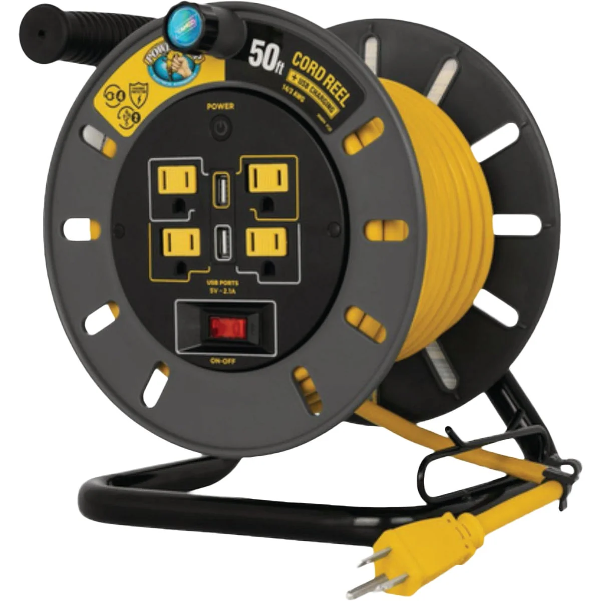 Minimalist Camco Power Grip 50 Ft. Extension Cord Reel with USB Charging Ports Expertly Made