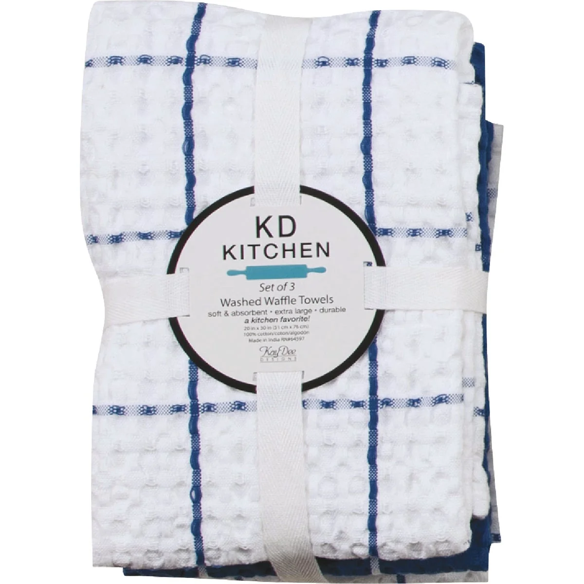 Elegant Kay Dee Designs True Blue Waffle Kitchen Towel 3-Pack Classic